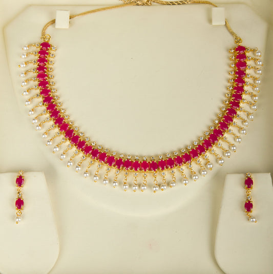 Brass Base Imitation Pearl Necklace Jewellery Set