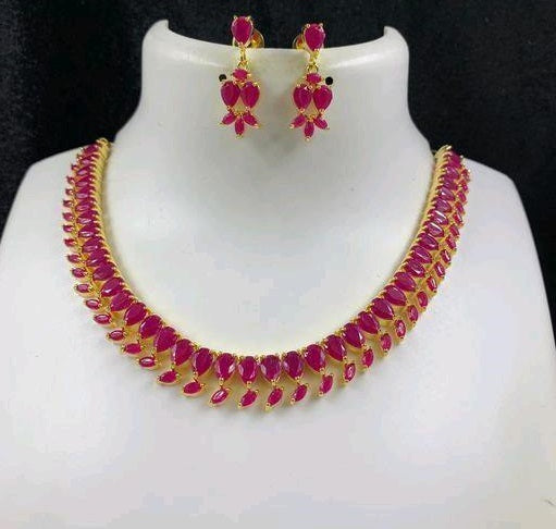 Red Brass Base Imitation Pearl Necklace Jewellery Set