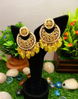 Brass Gold Plated Pearl Stone Studded Handmade Earrings Jewellery