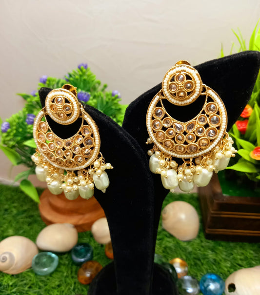 Brass Gold Plated Pearl Stone Studded Handmade Earrings Jewellery