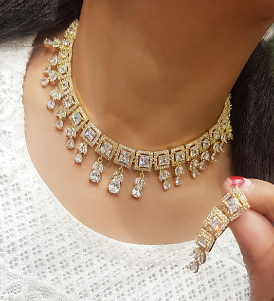 American Diamond High End Designer Necklace Jewellery Set for Wedding