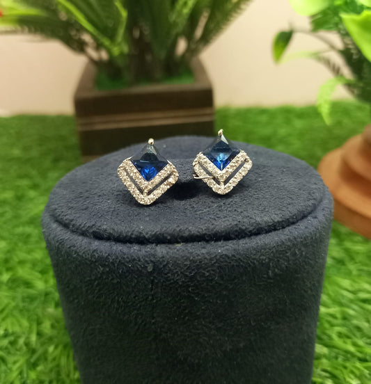 Blue American Diamond Earring Tops Jewellery While Polish for Women