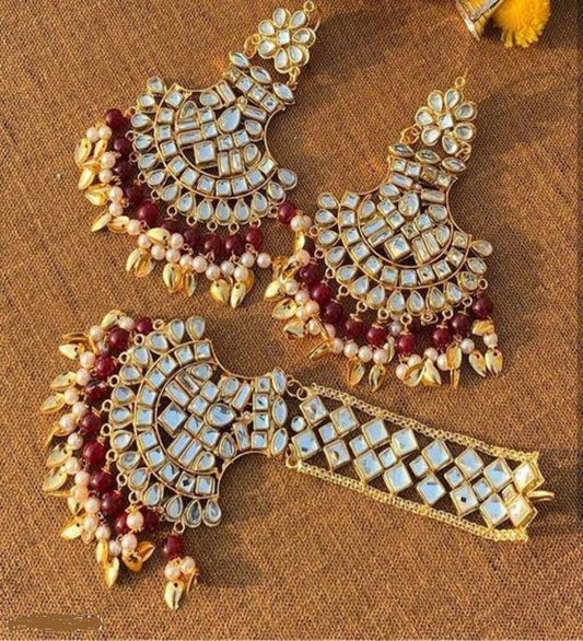 Copper Base Light Weight Kundan Choker Set with Earrings & Maangtika Necklace Combo