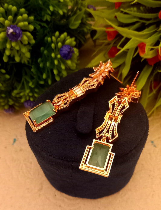 Green colour Indian Jewellery American Diamond Rose Polish Long Hangging Dangler Earrings for Women Wedding