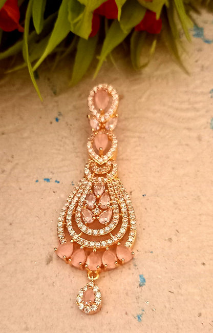 Pink colour Indian Jewellery American Diamond Rose Polish Long Hangging Dangler Earrings for Women Wedding