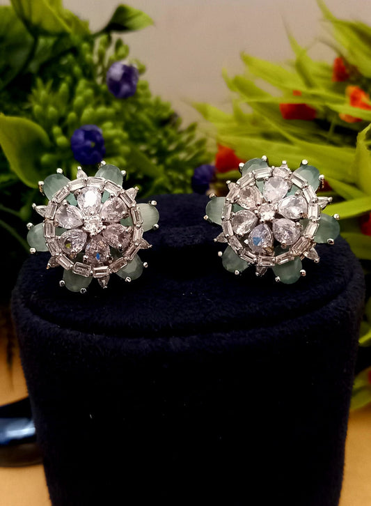 Light Green colour American Diamond Earrings Tops for Women & Girls White Polish