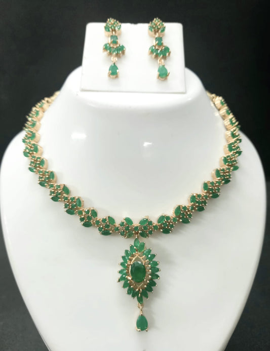 Green Brass Base Stone Studded Necklace Jewellery