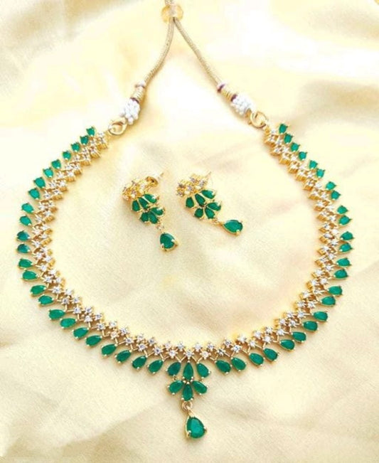 Green American Diamond with Earrings Jewellery Necklace Set for Wedding