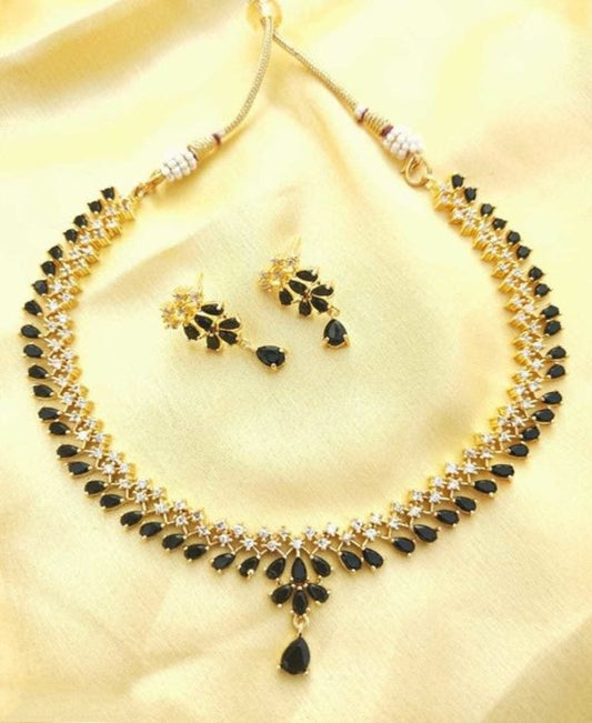 Black American Diamond with Earrings Jewellery Necklace Set for Wedding