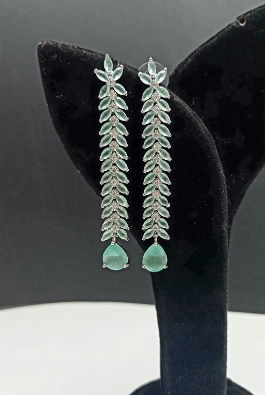 Light Green American Diamond Long Hanging Earrings Jewellery for Women